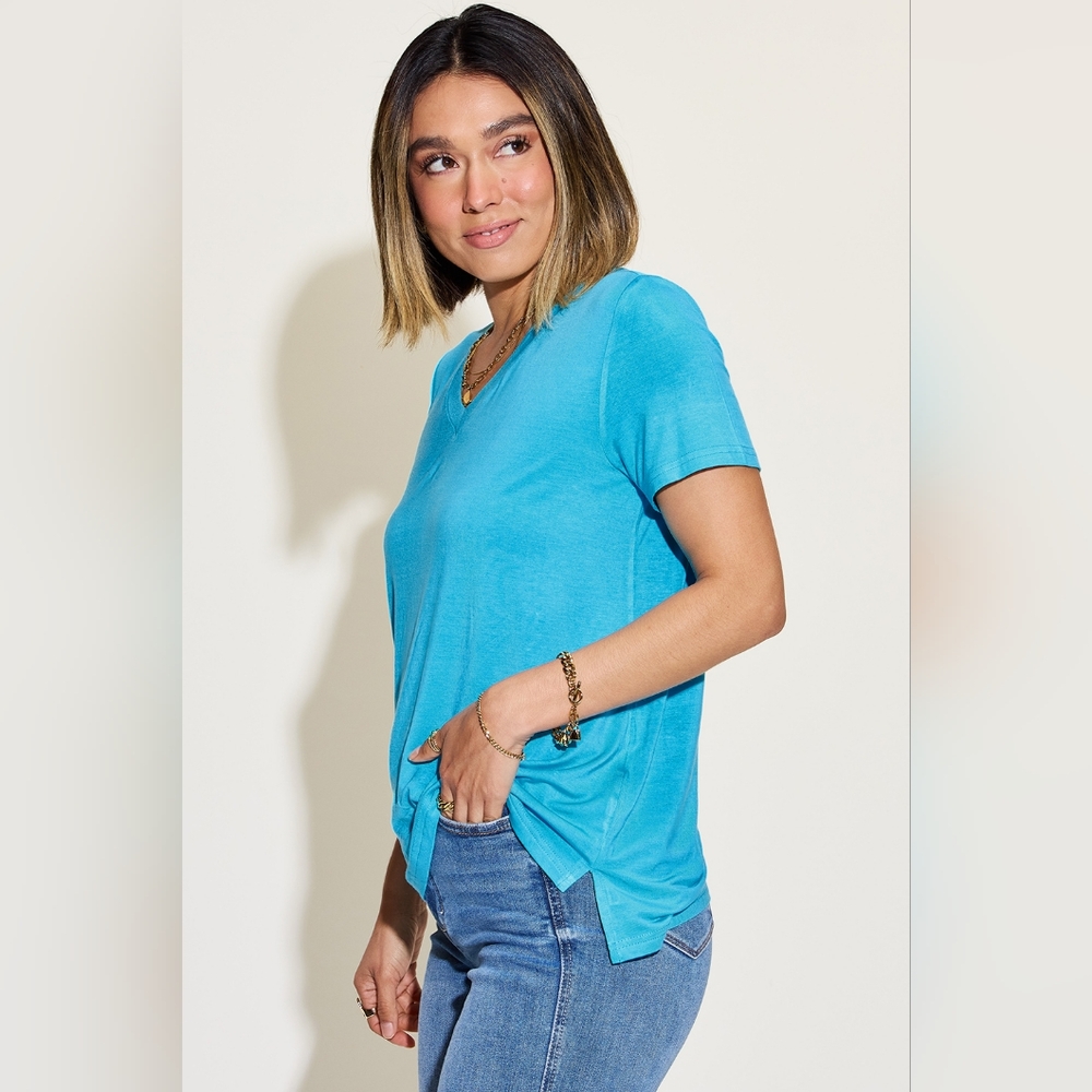 Basic Bae Full Size V-Neck High-Low T-Shirt - Picture 5 of 5
